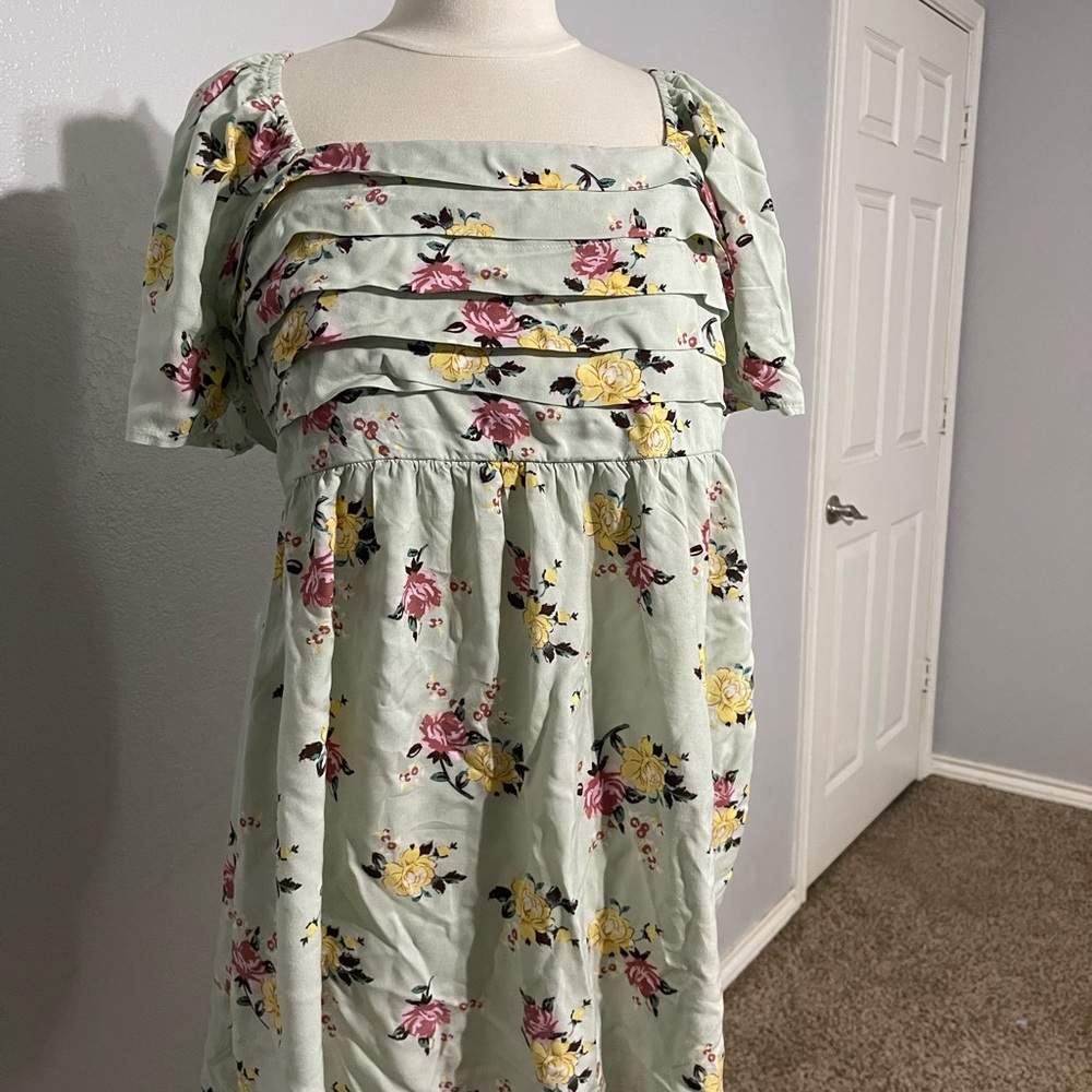 Torrid Floral Dress - Light Green with Yellow and Pink